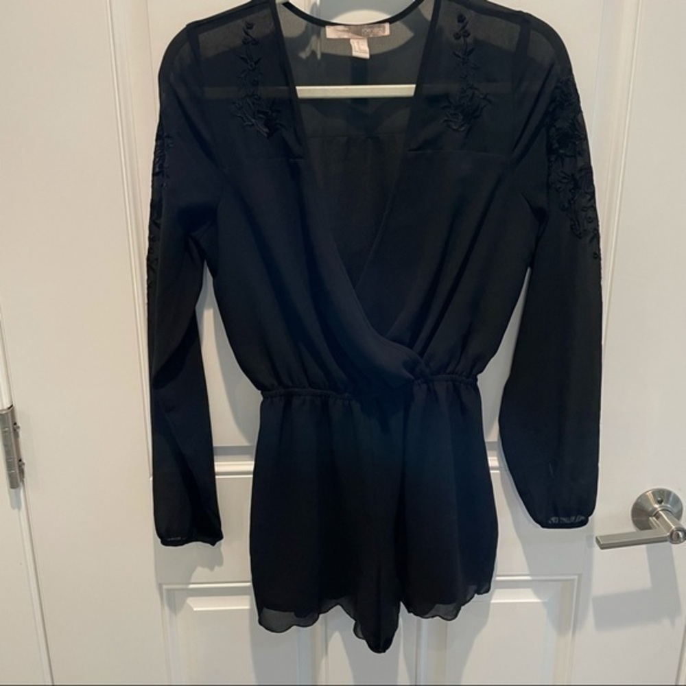 Black Long Floral Sleeve Romper